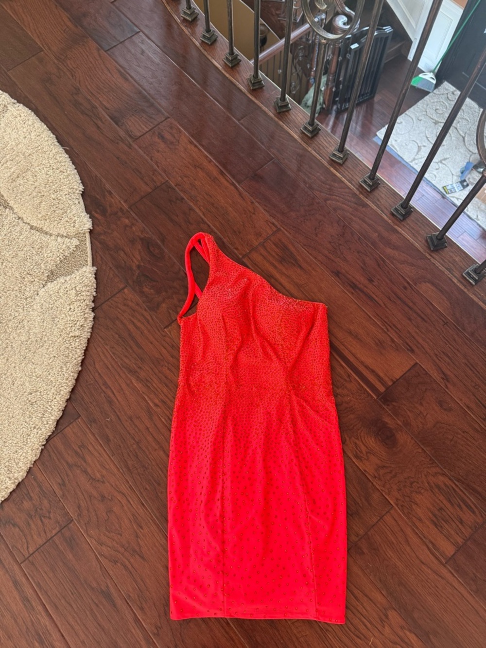 Faviana Coral One-Shoulder Embellished Cocktail Dress